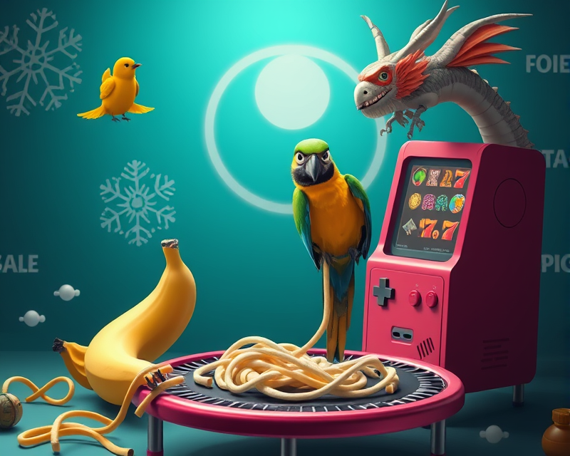 parrot, banana, slot machine, bird, snowflake, noodle, trampoline, circle, dragon, plate, gameboy